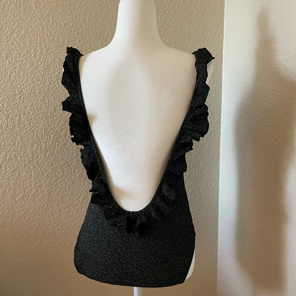 Sezane Shimmering Black Ruffle One Piece - Picture 9 of 9